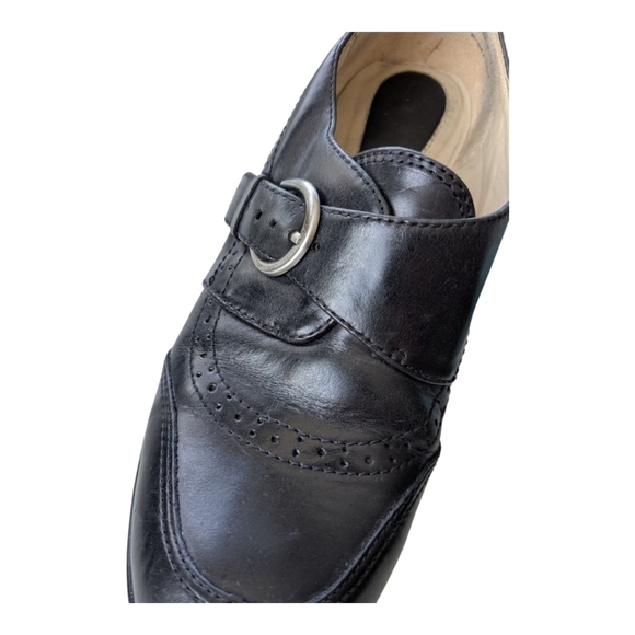 Naturalizer Black Leather Heeled Loafers Shoes Buckles Decorative Stitching 7W - Picture 5 of 12